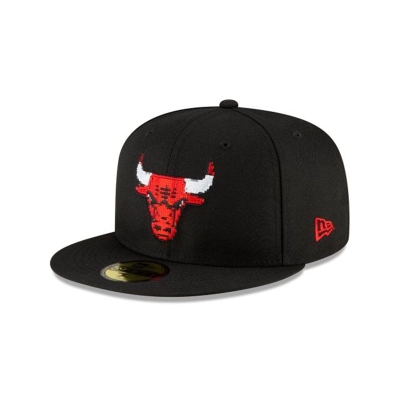 Black Chicago Bulls Hat - New Era NBA Pixel 59FIFTY Fitted Caps USA0247659